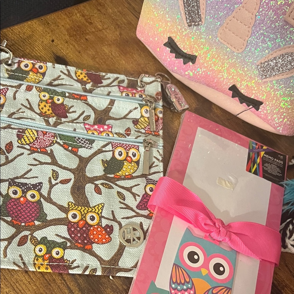 Hip klips Owl Print Kids Crossbody Bag, (unicorn bag not included) owl notepad